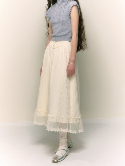 Lace Sheer Layered Feminine Cute Long-Skirt