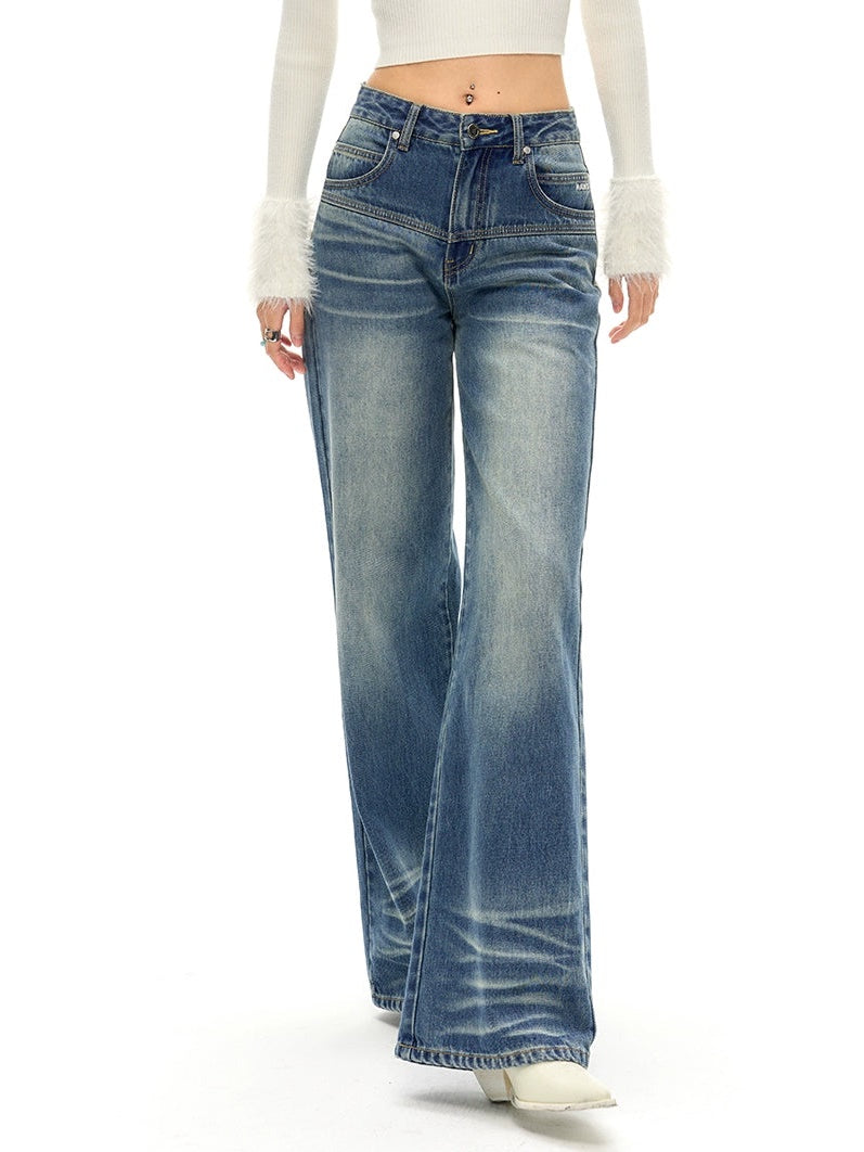 Klassische Fit Straight Whisker Jeans