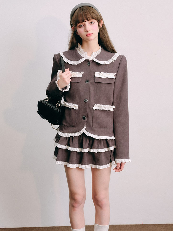 Lace Stitch College Taste Jacket ＆ Puffy Skirt