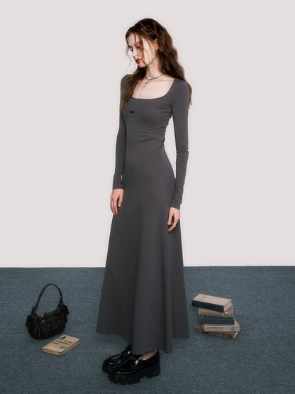 Square Collar Slim Long Dress