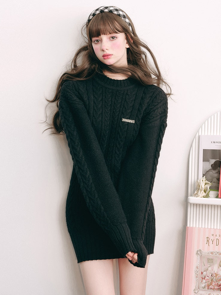 Slim Waist Long Sleeve Knitted One-piece