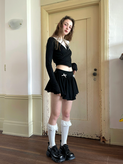 Gather Apron Short Skirt With Safety Pants