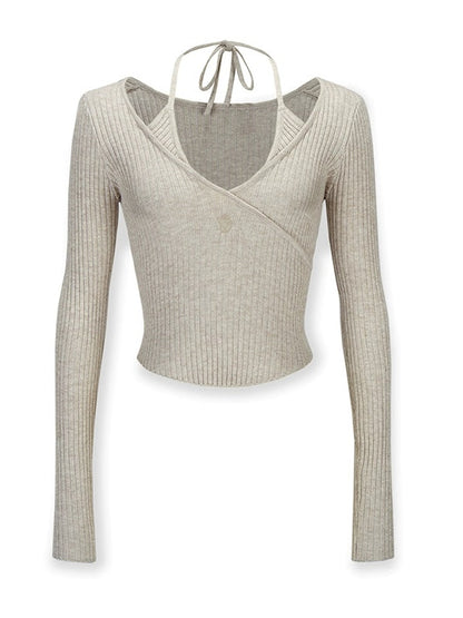 V-neck Halterneck Slim Long-sleeved Sweater