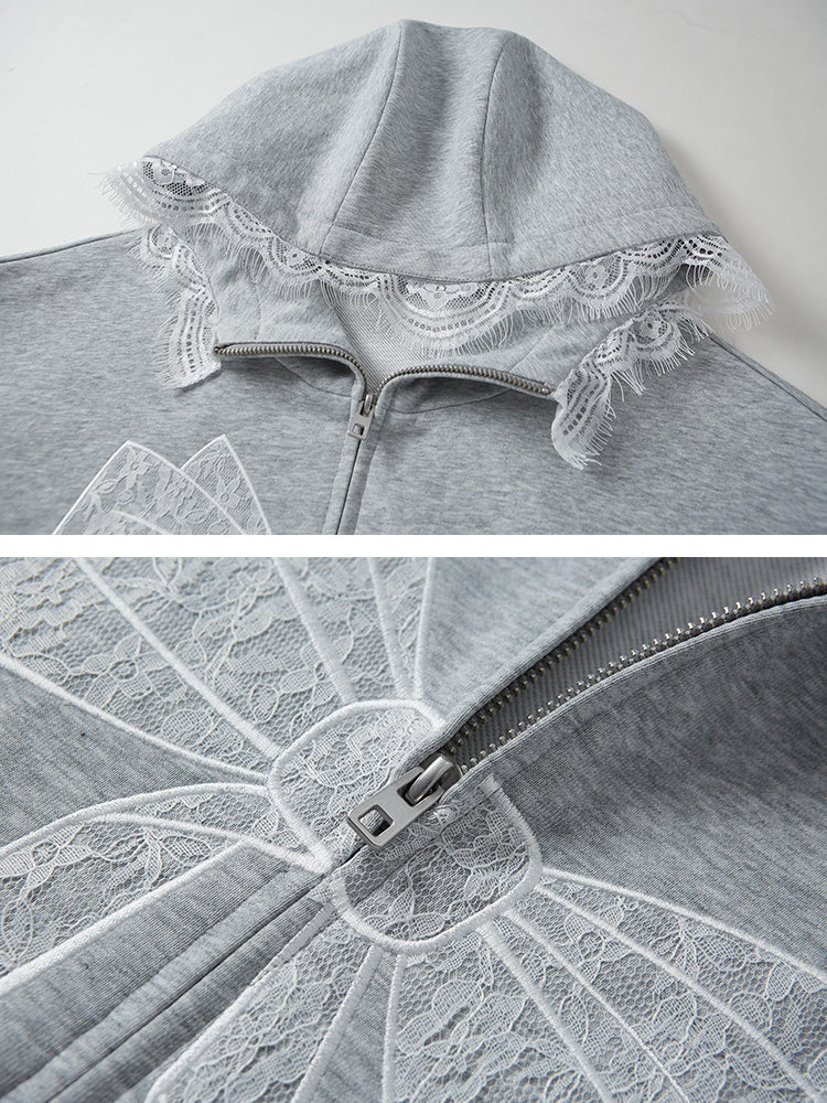 Lace Bow Hooded Sweat Parka