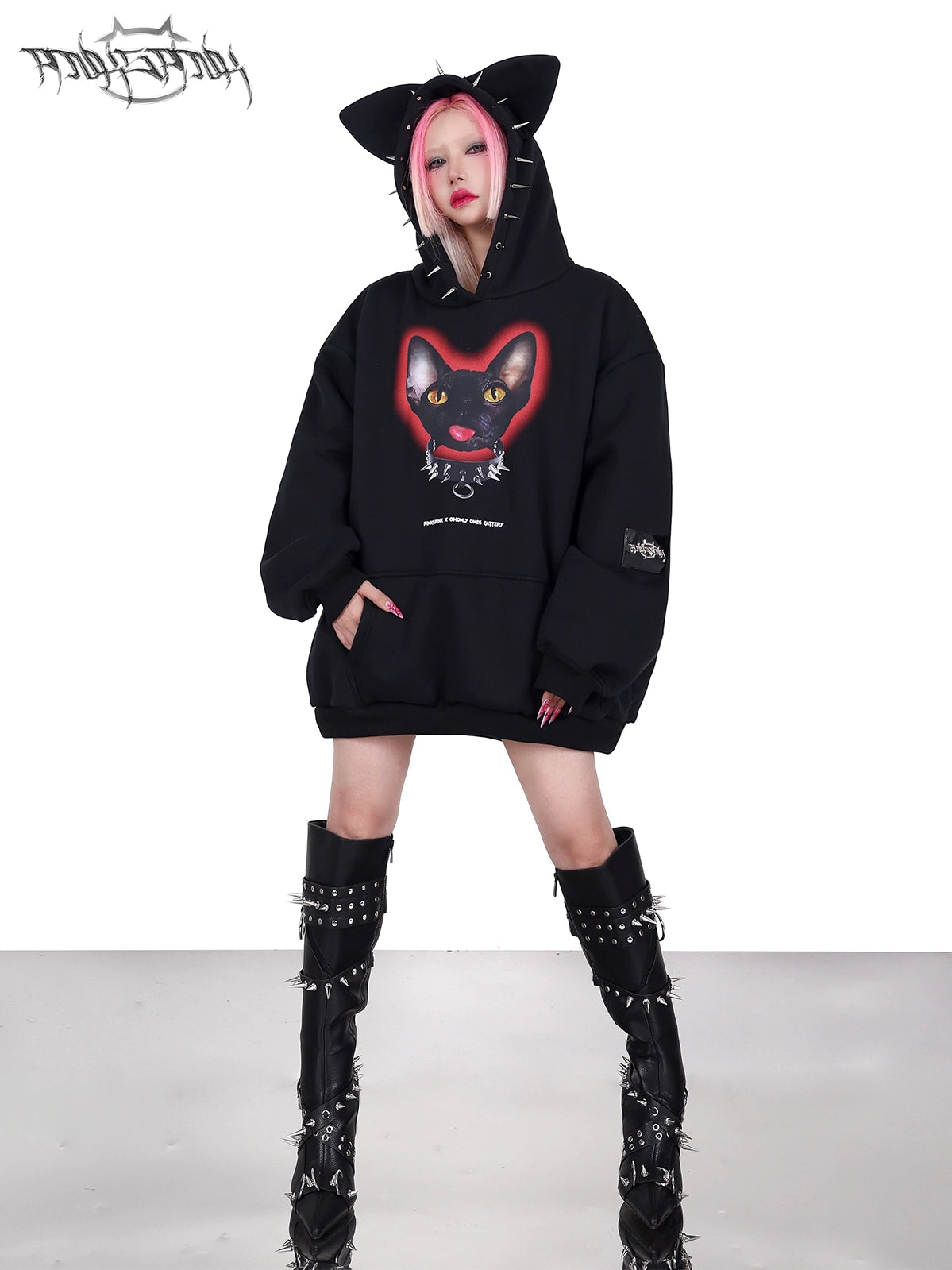 Cat oreille rivet rock punk sweat hooded pullor