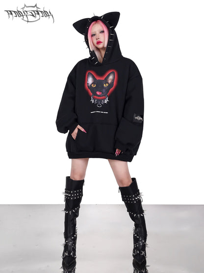 Cat Ear Rivet Rock Punk Sweat Hooded Pullover