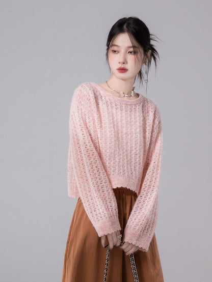 Hollow Frill Hem Pullover Sweater