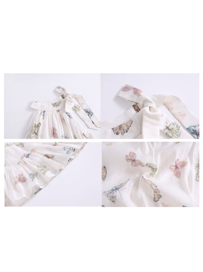 Butterfly Print American Sleeve Swing Doll One-piece