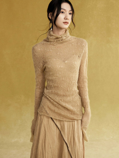 High Collar Lace Jacquard Stitch Sweater