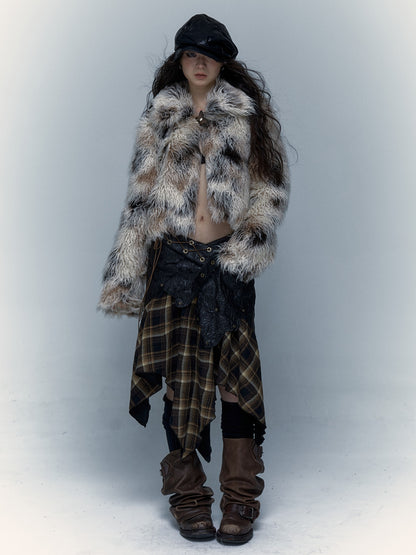 Smudged Design Short Eco-Friendly Fur Coat