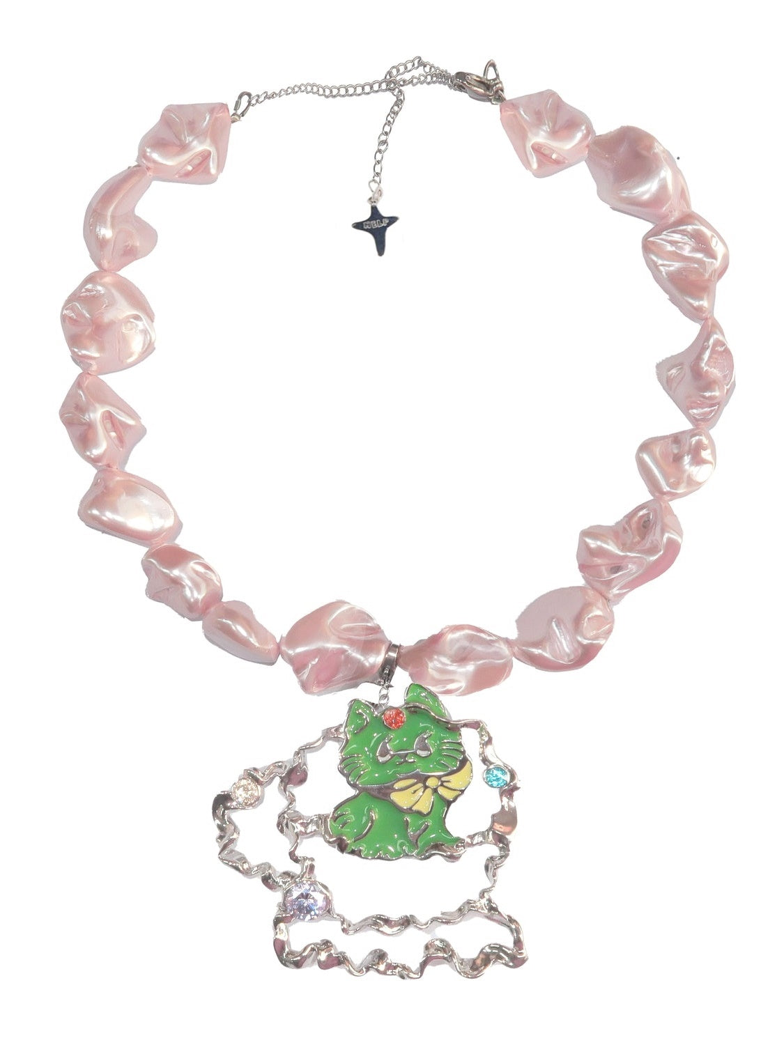 Color-plated Shell Beads &amp; Zircons Cat Necklaces