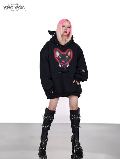 Cat oreille rivet rock punk sweat hooded pullor