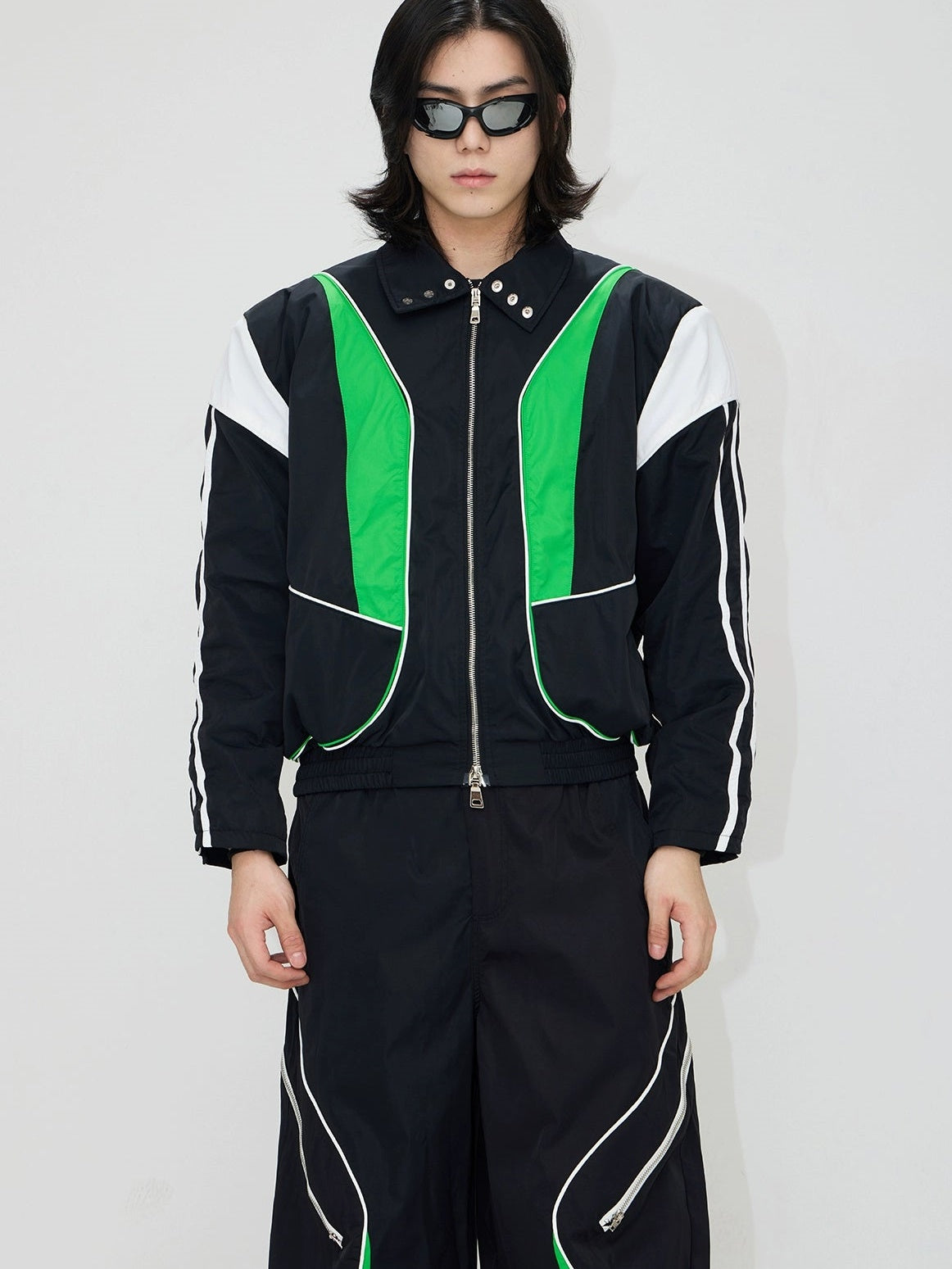 Contrast Color Casual Sports Jacket &amp; Pants