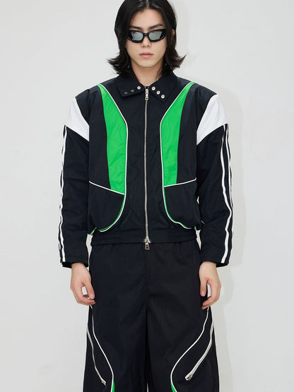 Contrast Color Casual Sports Jacket &amp; Pants