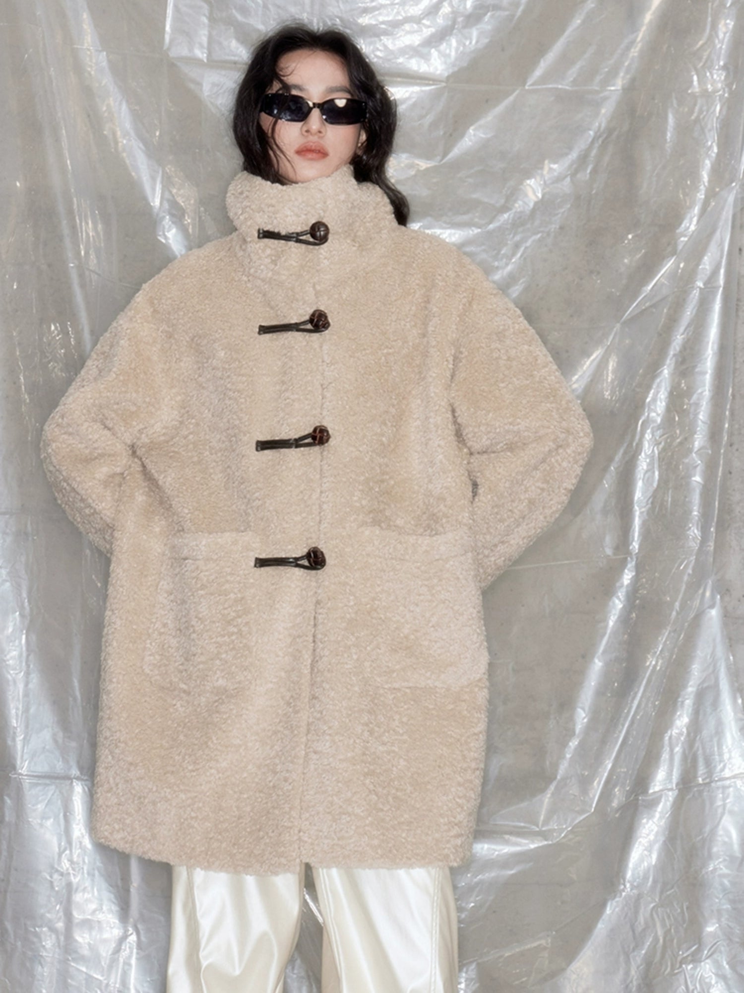 Teddy Fur Mid-length Stand Collar Coat