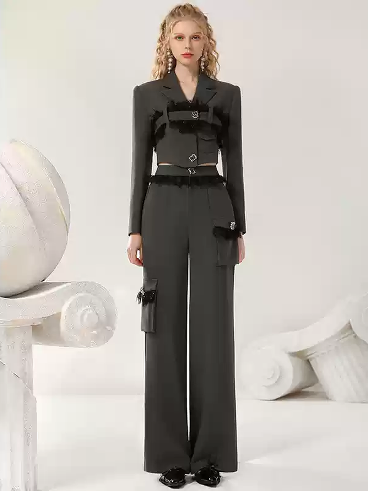 Nichi Belt Short Suit Blouse＆Straight-Pants