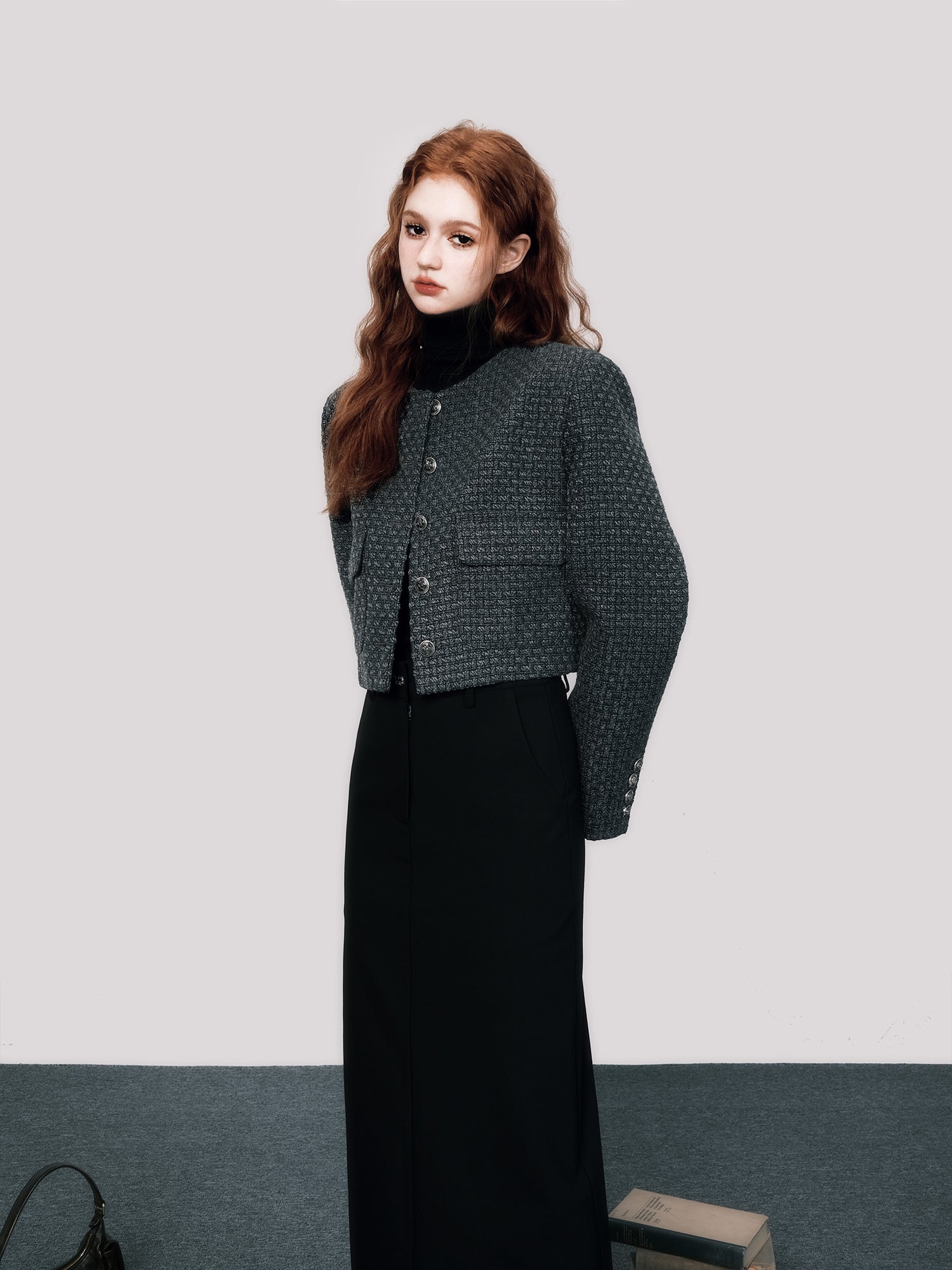 No-Collar Tweed Short Jacket – ARCANA ARCHIVE