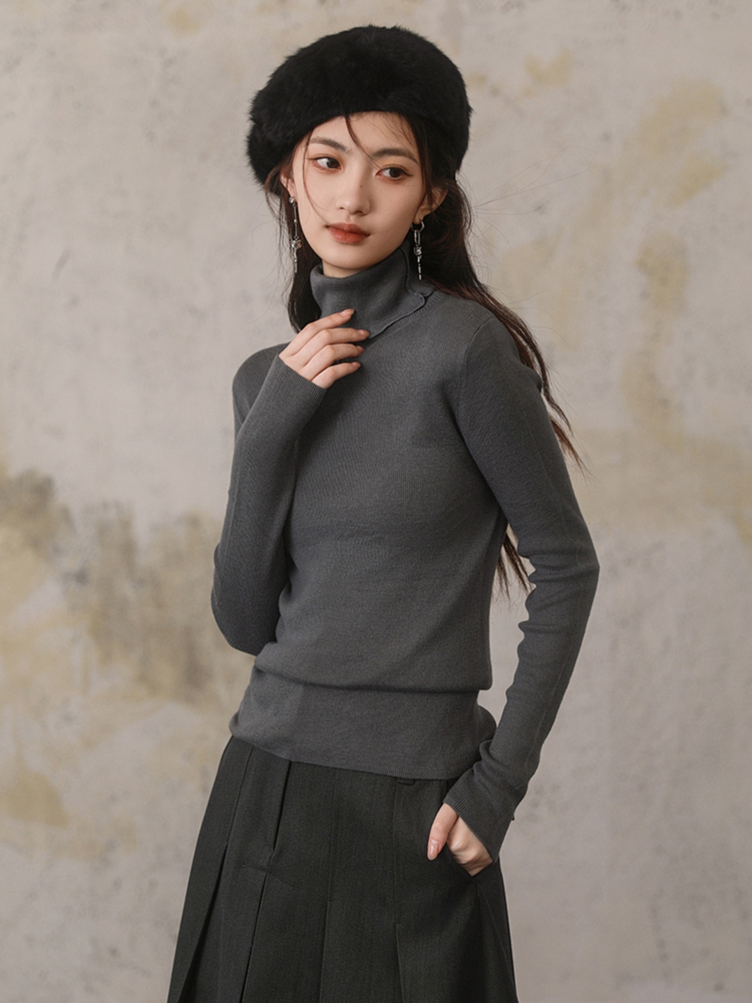 Solid Color Turtleneck Sweater