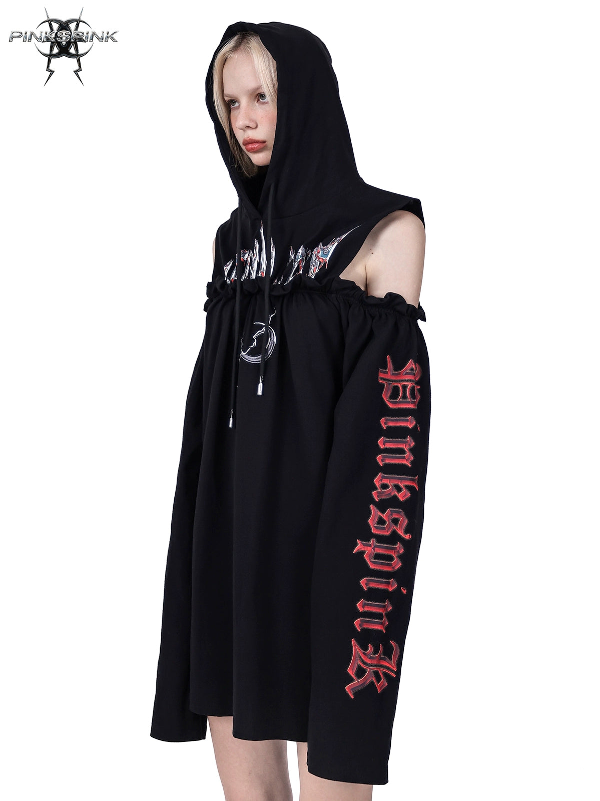 Cut-shoulder Hooded Sweatshirt