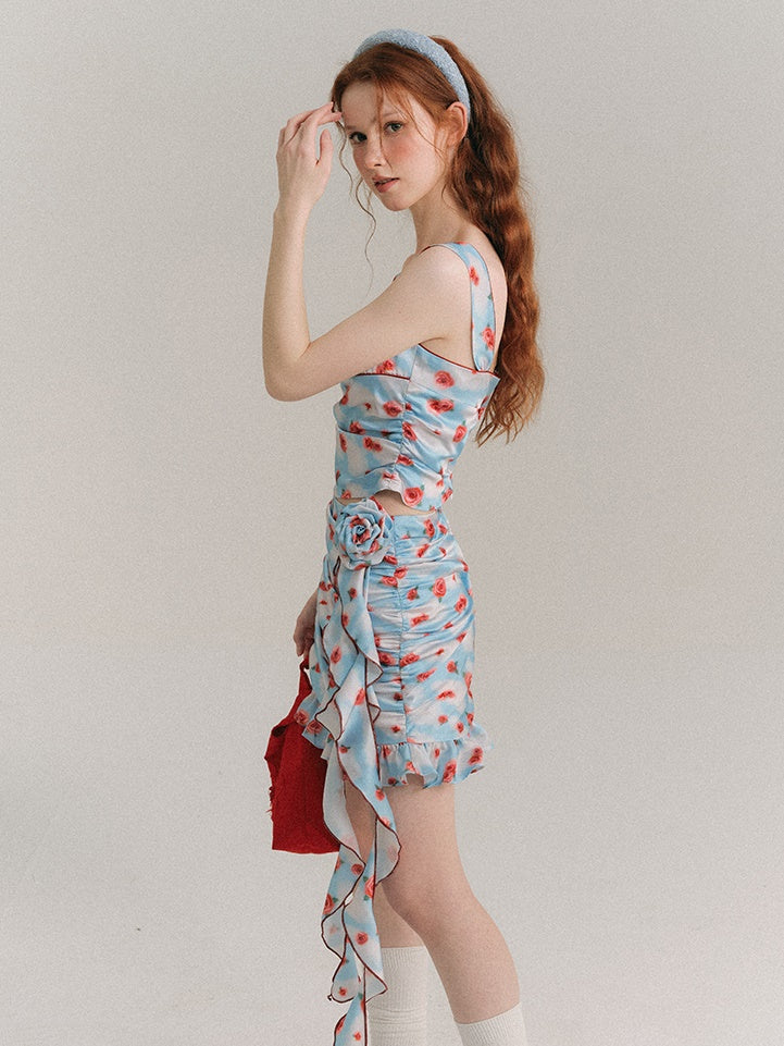 Painted Rose Floral Camisole ＆ Drape Skirt