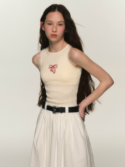 Hollow Bowknot Embroidery Tank Top