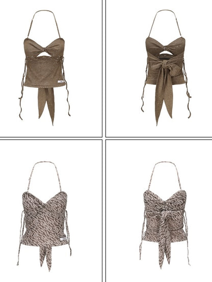 분리 가능한 트위스트 디자인 Halter Neck Camisole