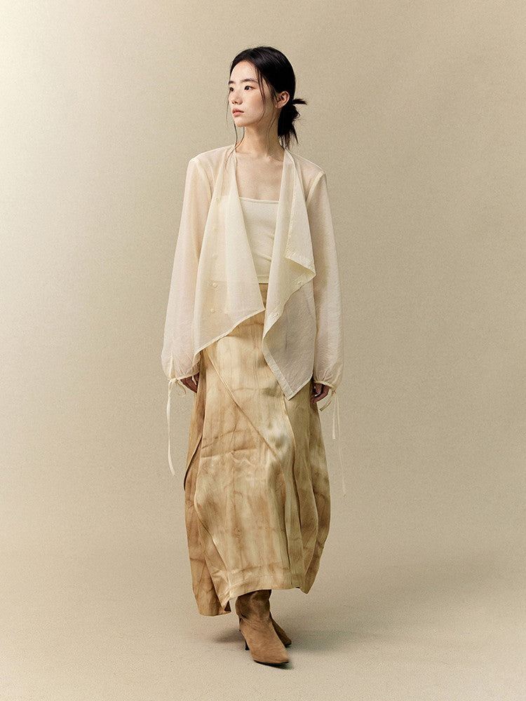 See-Through Balloon-Sleeve Asymmetry Wrap Nichi Classy Blouse