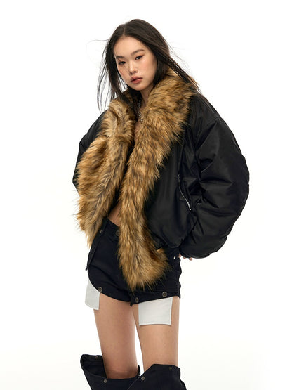 Big Fur Collar Wide Flight Jacket