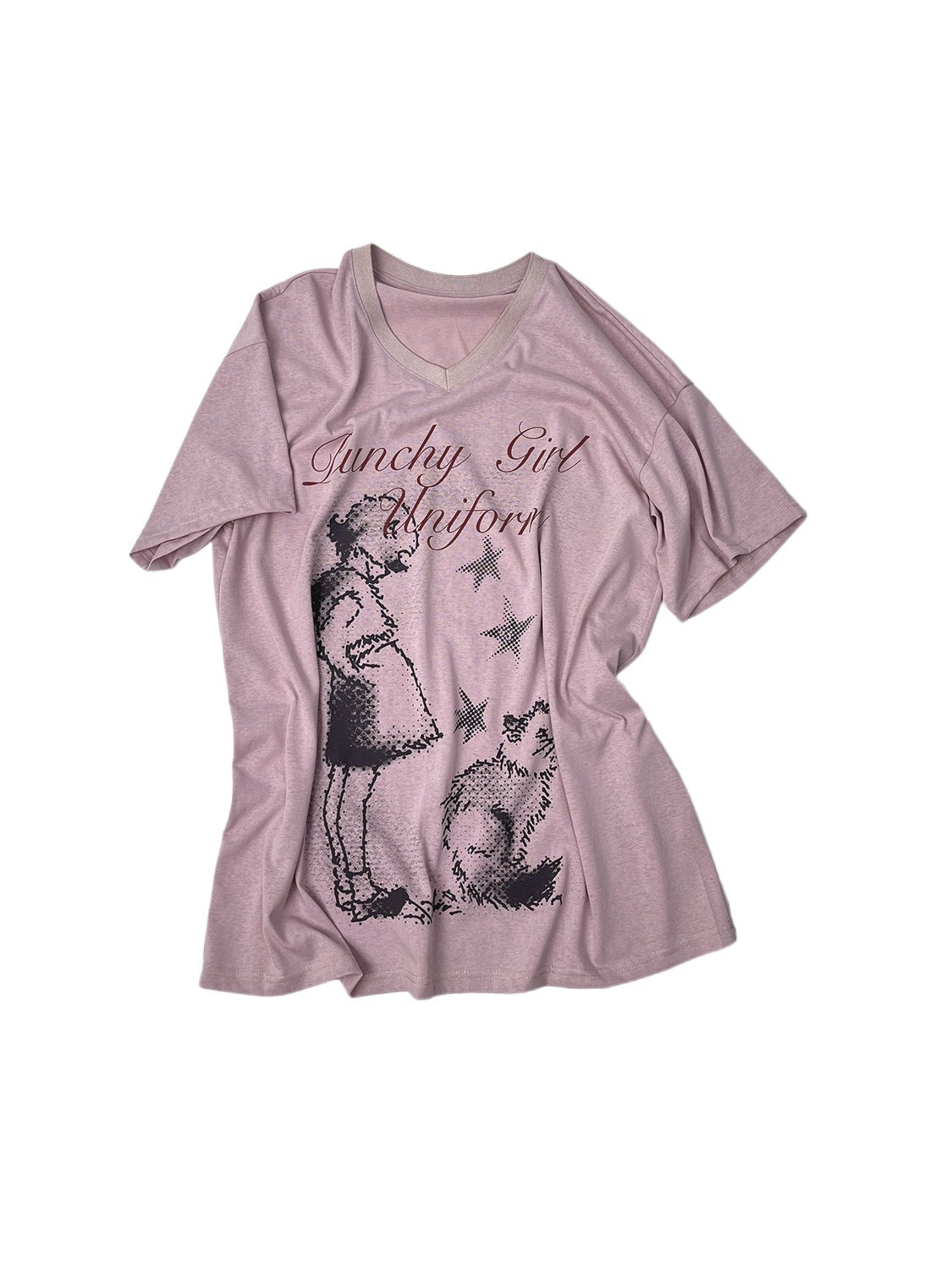 V-Neck Loose Cartoon Print T-Shirt