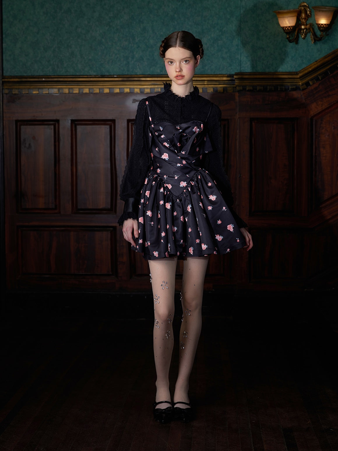 Three-dimensional Bud Floral Printed Suspender Dress