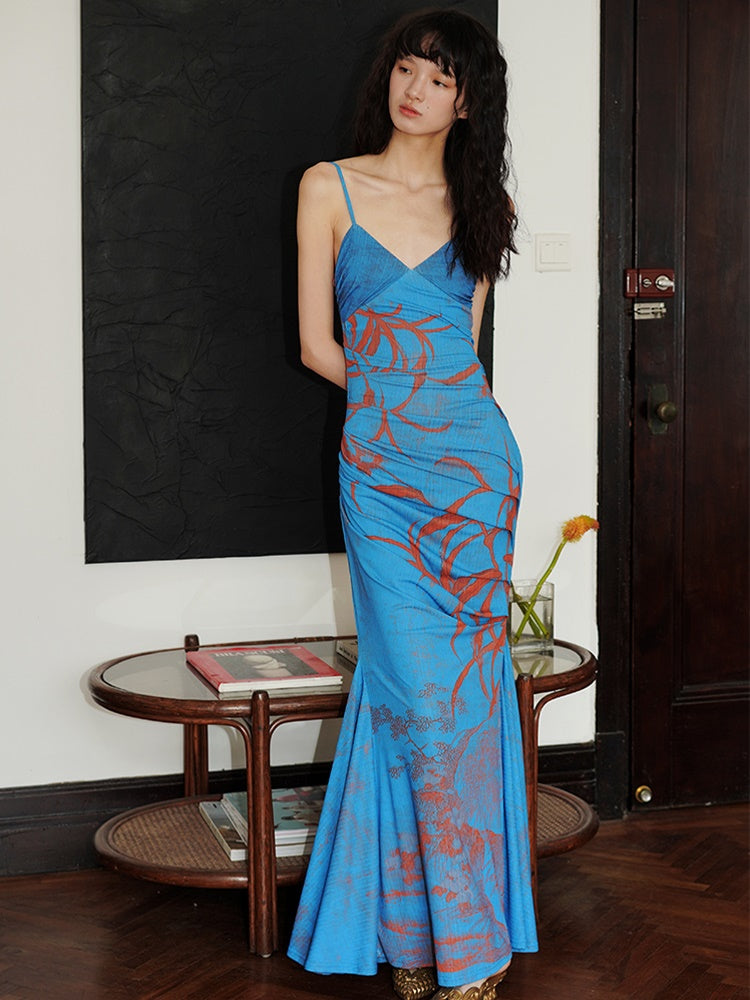 Printed Slim Long Sling Mermaid Dress