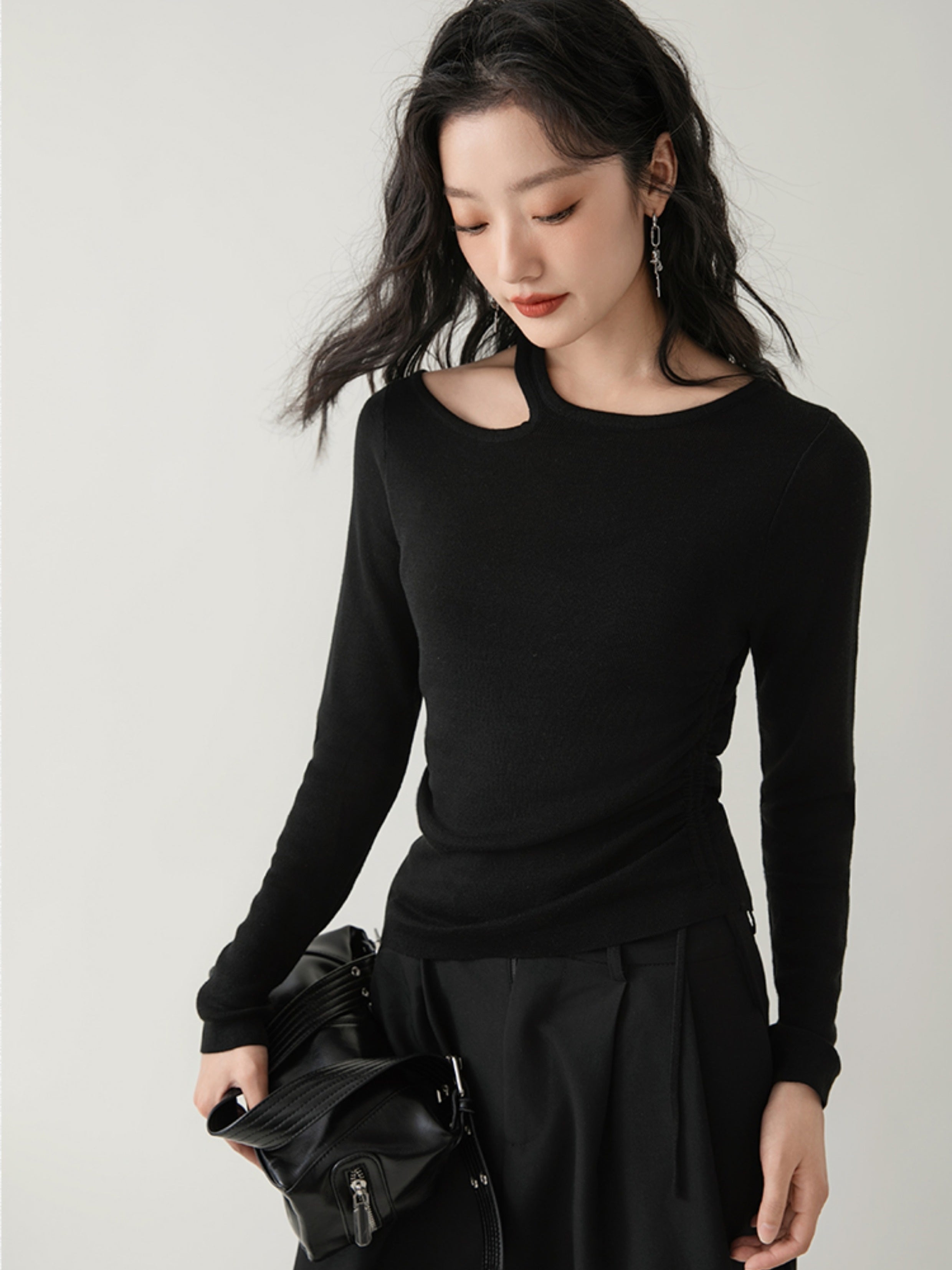 Hollow Side Drawstring Knitted Bottoming Top