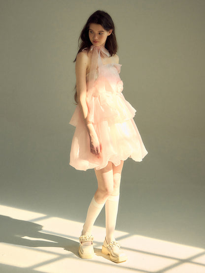 THREE-DIMENSIONAL Rose Organza Bare Top Dress