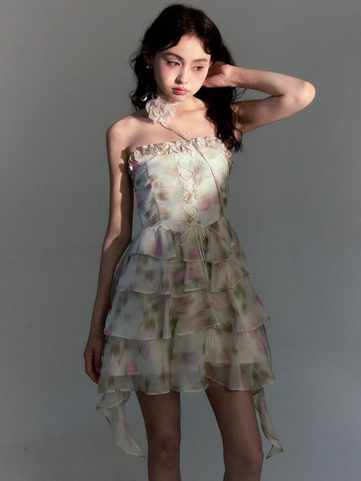 Floral Suspenders Cake Dress With Removable Straps