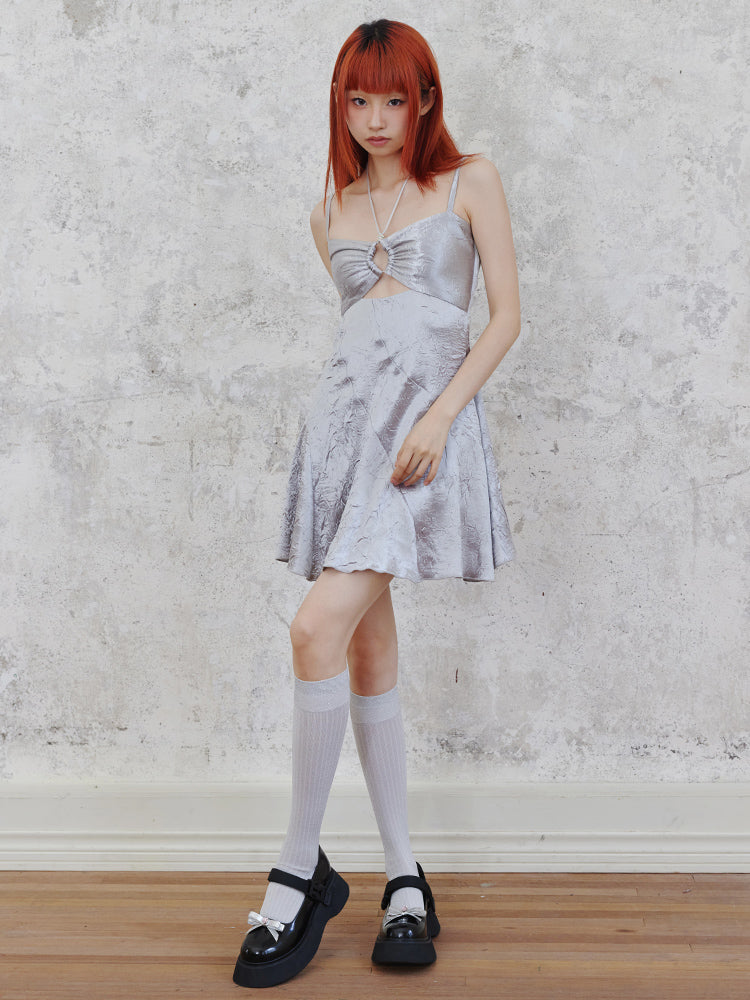 Shiny Hollow Suspender Dress &amp; Lace Sleeve