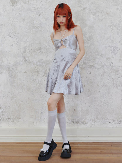 Shiny Hollow Suspender Dress &amp; Lace Sleeve