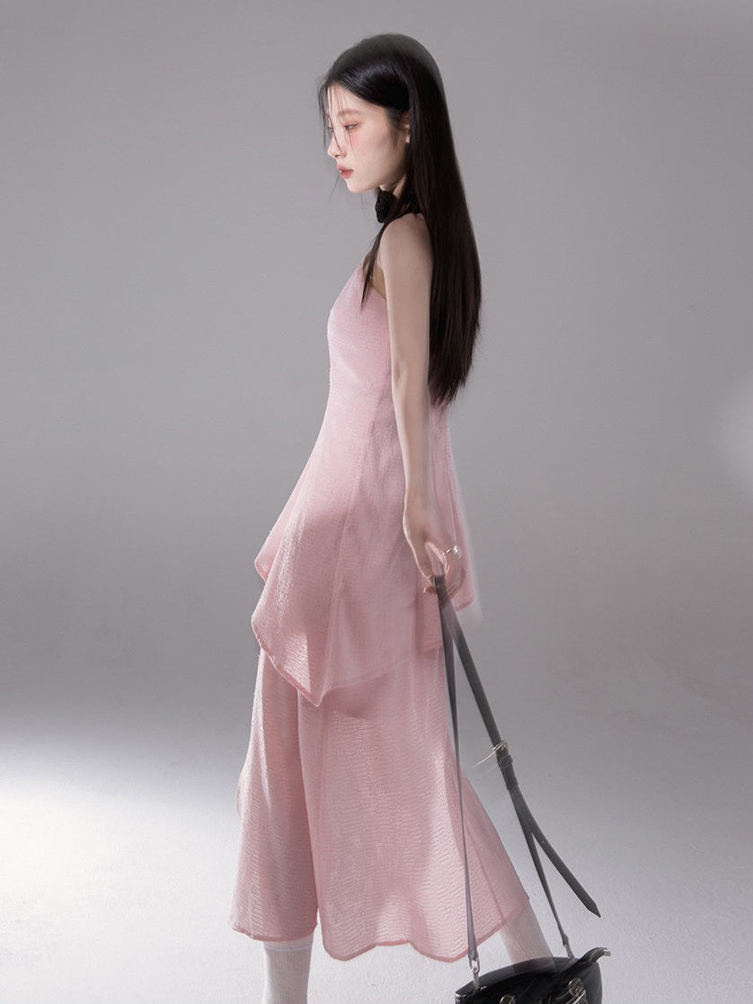 Irregular Slanted Shoulder Suspender Dress