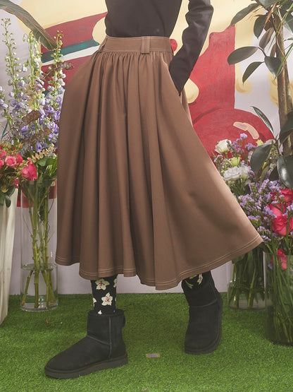 Curved Hem Mid-length Umbrella Skirt