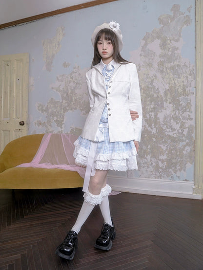 Slim Sailor Collar Rose Jacquard Jacket