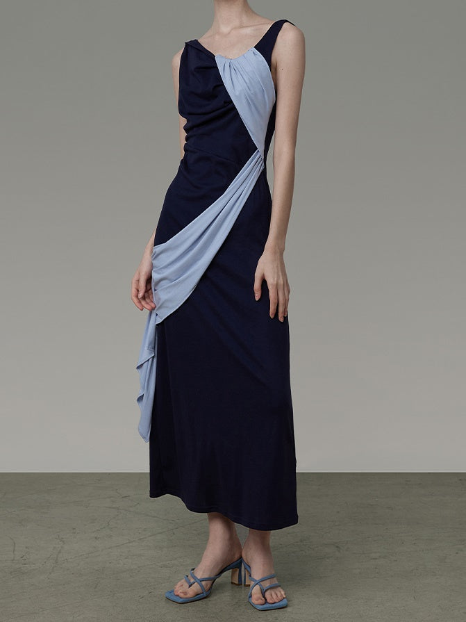 Contrast Color Stitching Sling Dress