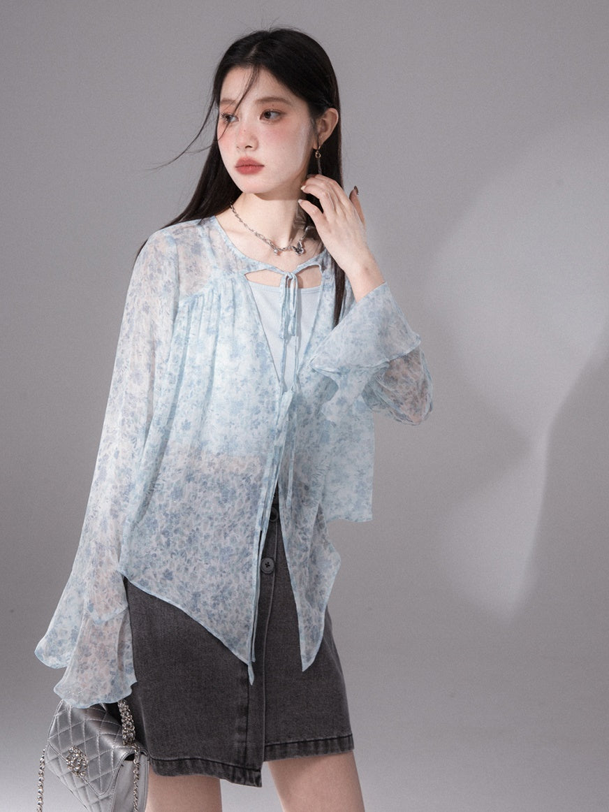 Floral Lace Up Sunscreen Chiffon Cardigan