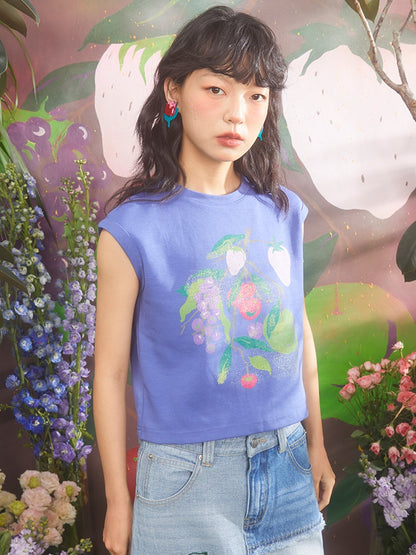 Gradient Fruit Print French Sleeve T-Shirt