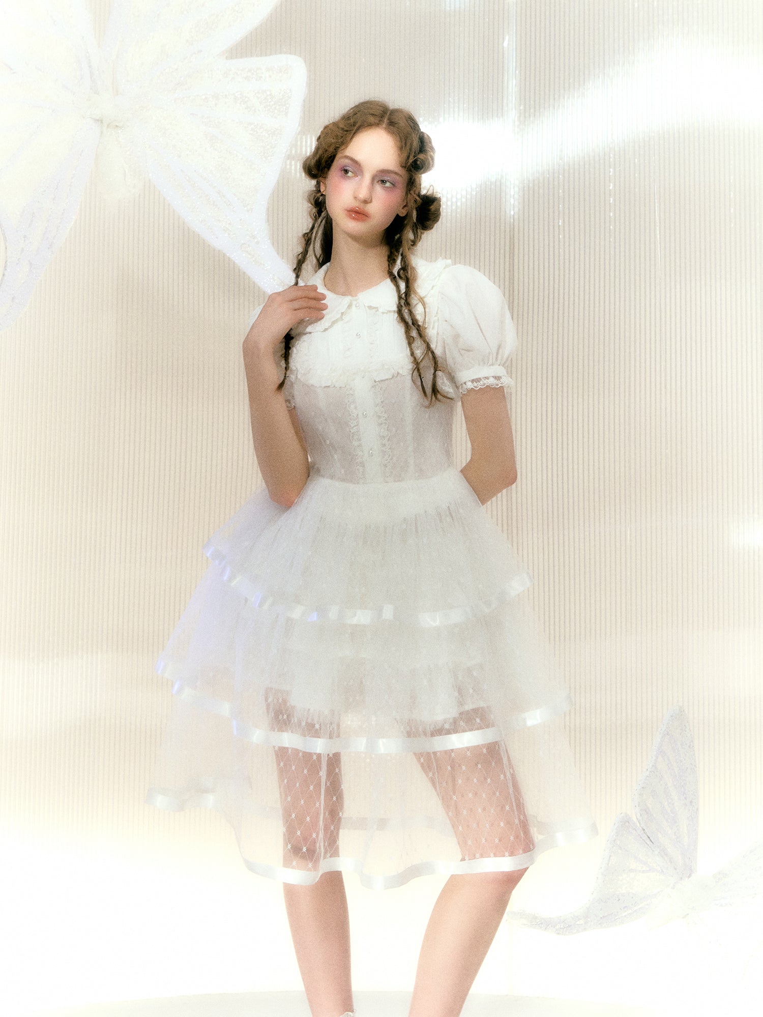 Lace Ribbon Mesh Suspender Cake Dress