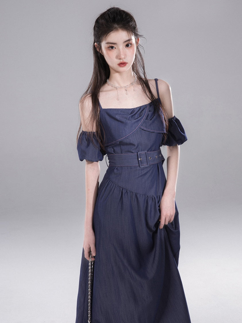 Long Slip Line Dress With Removable Short Sleeve