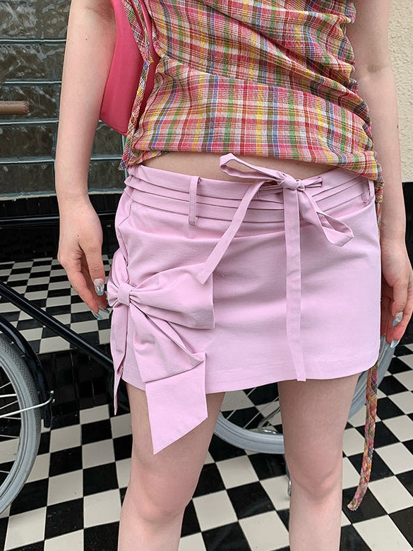 Ribbon Low-waist Mini Skirt