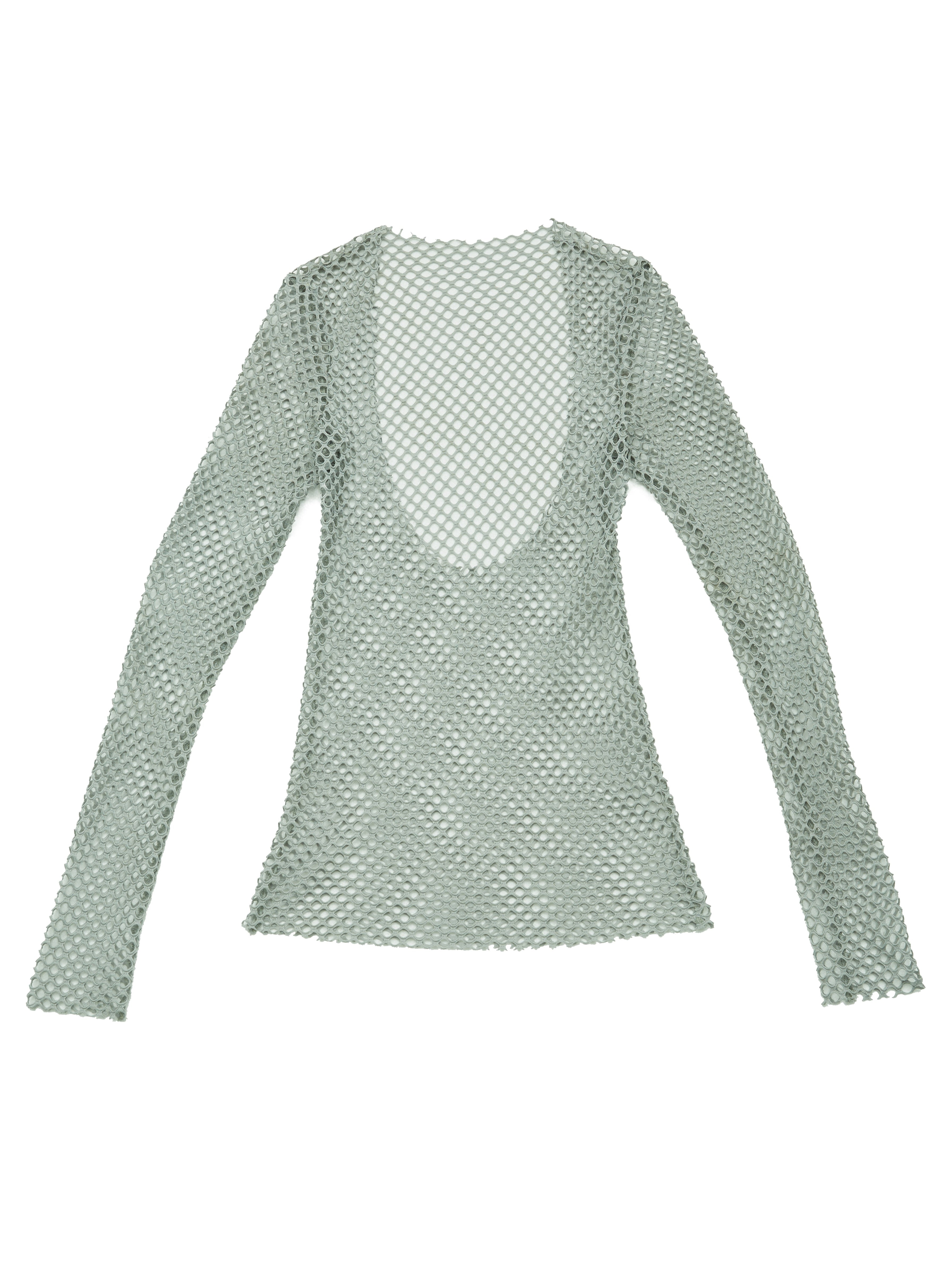 Large Neckline Mesh Long-sleeved Top