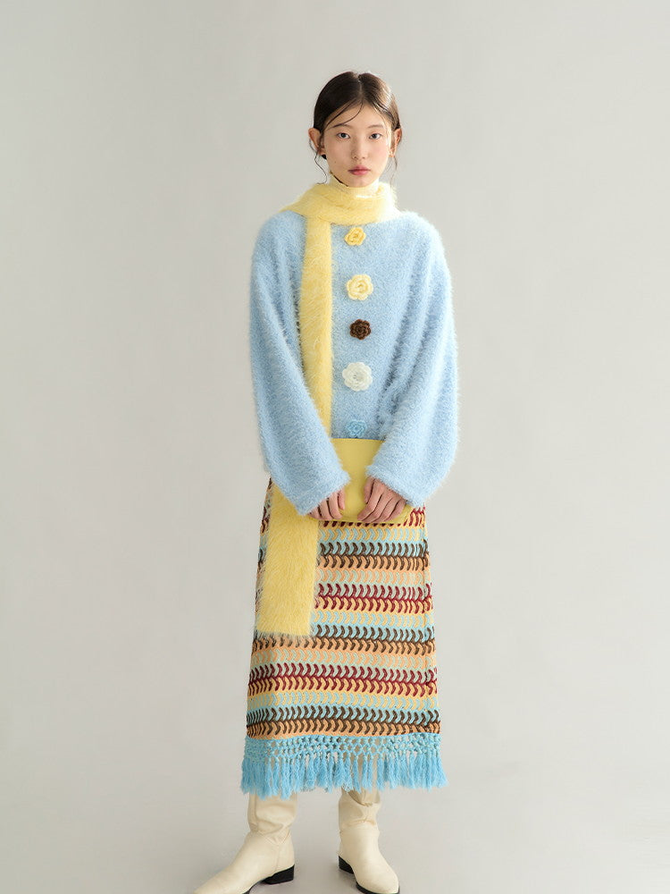 Crochet Colorful Nichi Tassel Knit Long-Skirt