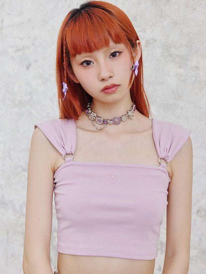 Material Combination Button Purple Choker