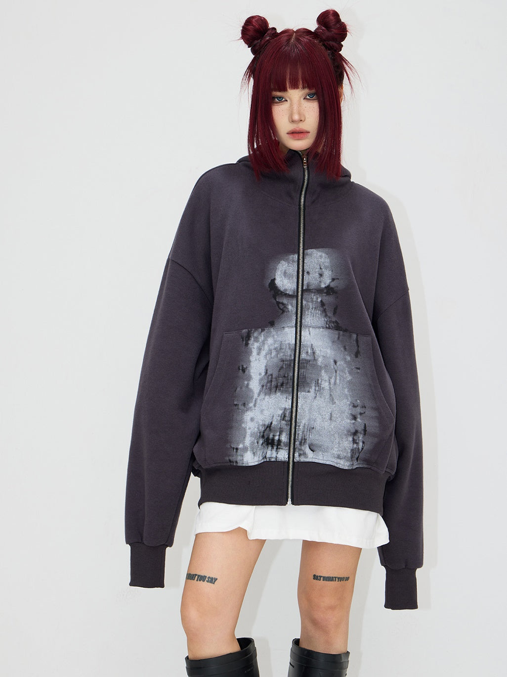 Blurred Portrait Print Zipper Hoodie