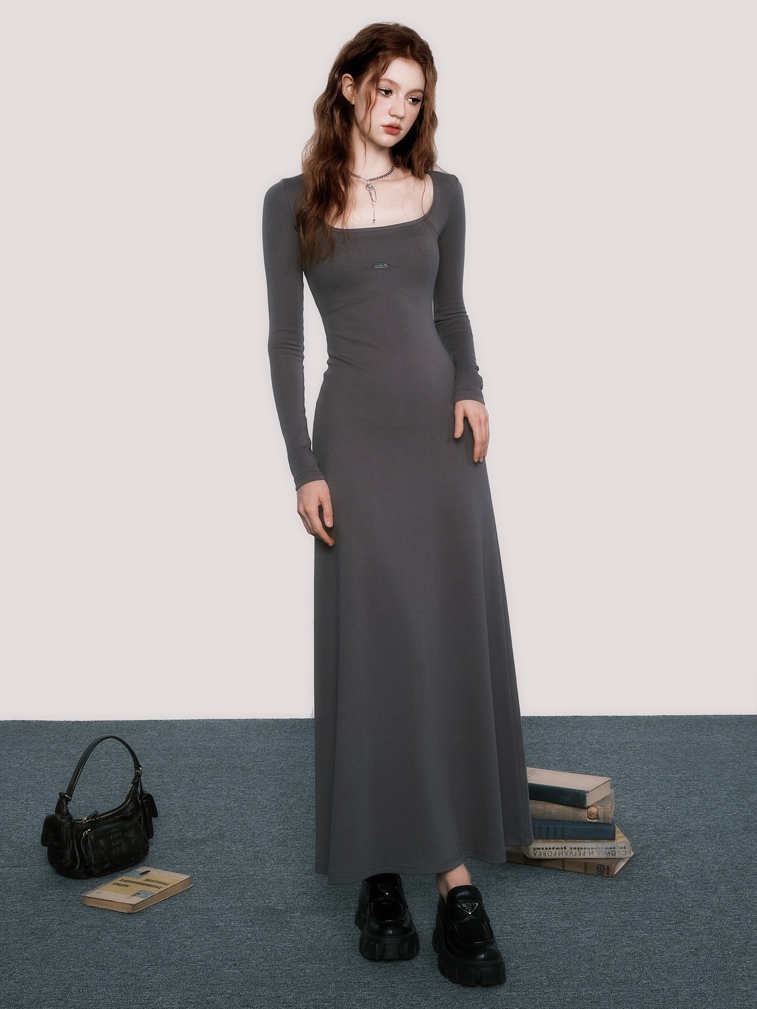 Square Collar Slim Long Dress